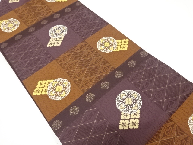 JAPANESE NAGOYA OBI / WOVEN FLOWER & FLOWER CREST